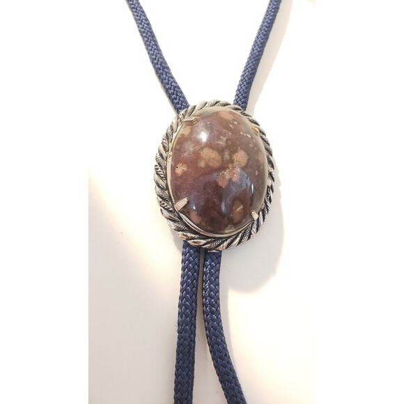 Vintage Native Bolo Tie Made In USA Southwest Large Jasper Gemstone - Picture 7 of 14